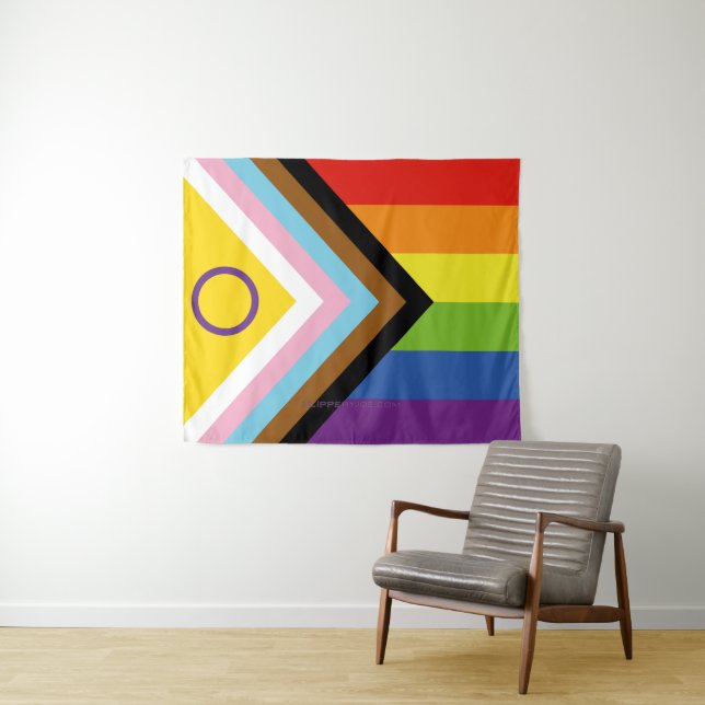 Tenture Drapeau de fierté intersexe de SlipperyJoe's fond  (En situation (horizontale))