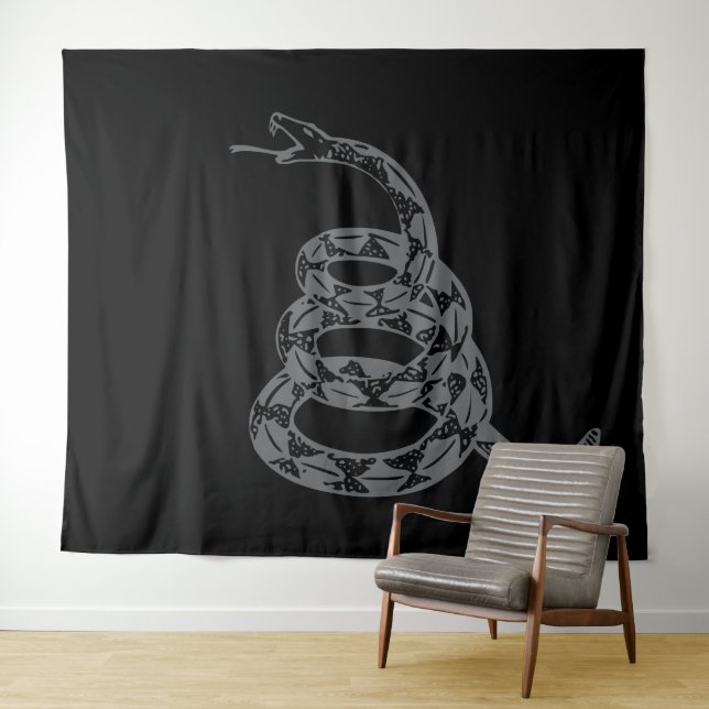Tenture Drapeau de Gadsden Ne Marchez pas sur Moi Gris (En situation (horizontale))