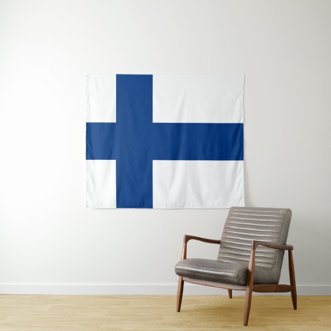 Tenture Drapeau de la Finlande Croix Bleue Suomi (En situation (horizontale))