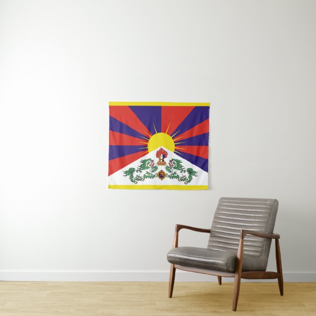 Tenture Drapeau du Tibet - Drapeau du lion des neiges (En situation (horizontale))