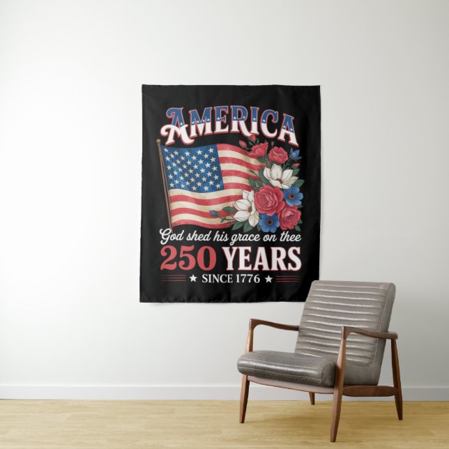 Tenture Drapeau Floral America 250 Ans (En situation)