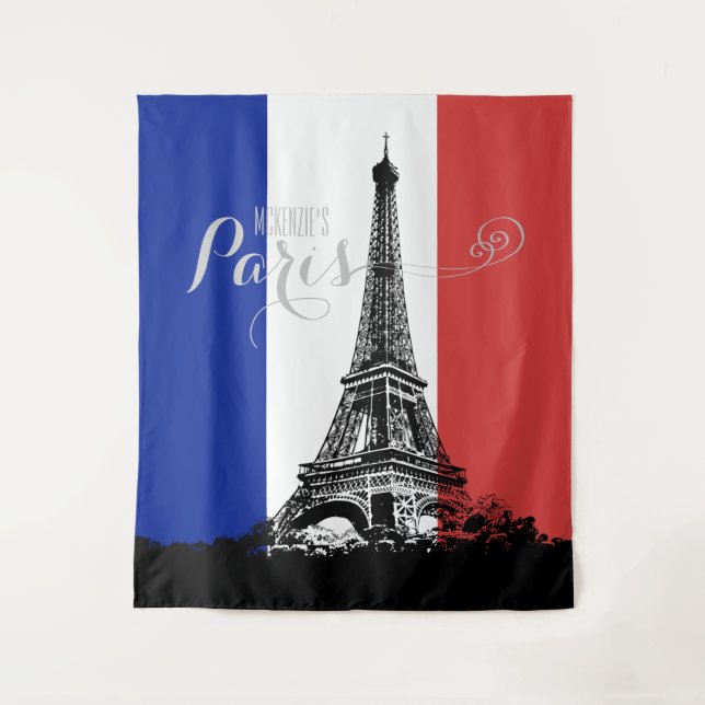 Tenture Drapeau France Tour Eiffel Monogramme Rouge Blanc  (Devant)