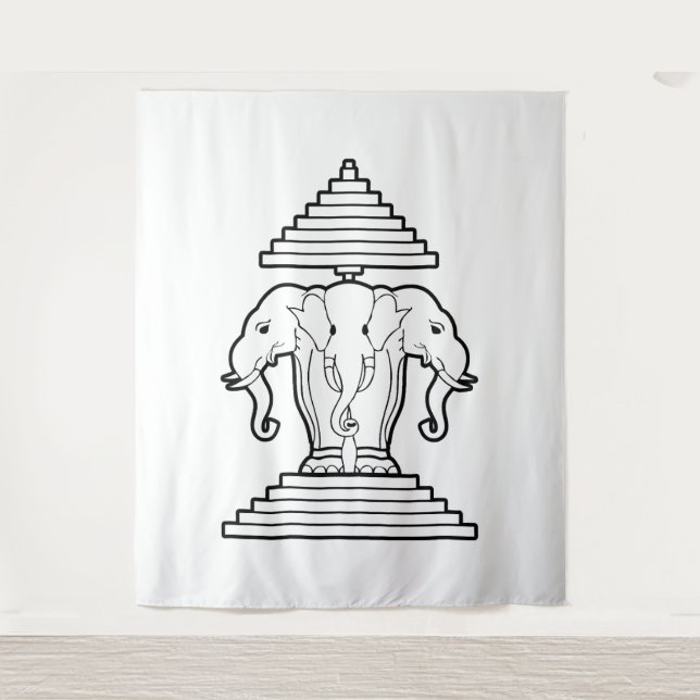 Tenture Drapeau Lao / Laos Éléphant à Trois Têtes Erawan (Devant)
