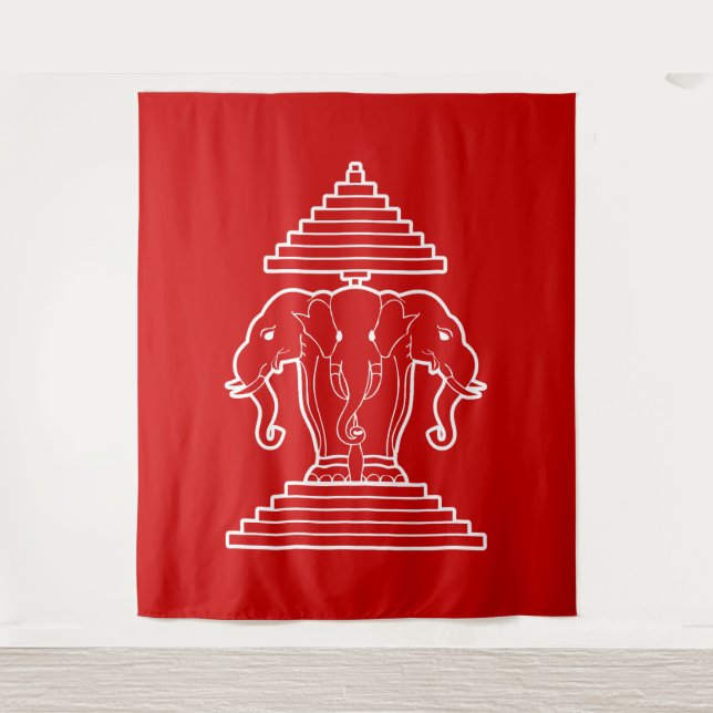 Tenture Drapeau Lao / Laos Éléphant à Trois Têtes Erawan (Devant)