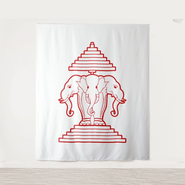 Tenture Drapeau lao / Laos Erawan éléphant à trois têtes (Devant)