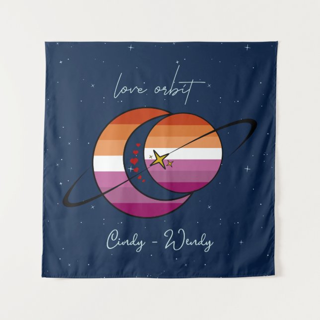 Tenture Drapeau lesbien Love Orbit Univers Soleil & Lune C (Devant)