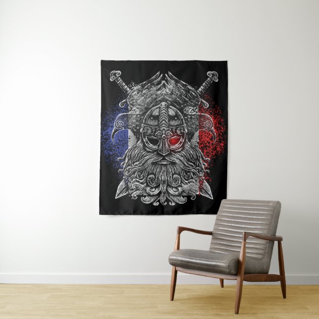 Tenture Drapeau Odin ravens épées Viking Mythologie (En situation)