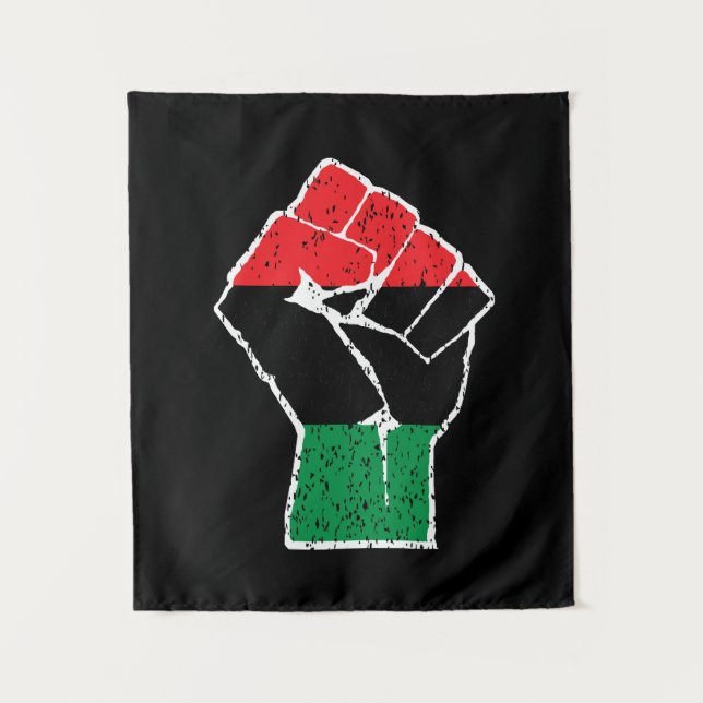 Tenture Drapeau panafricain Poing, histoire noire afro-amé (Devant)