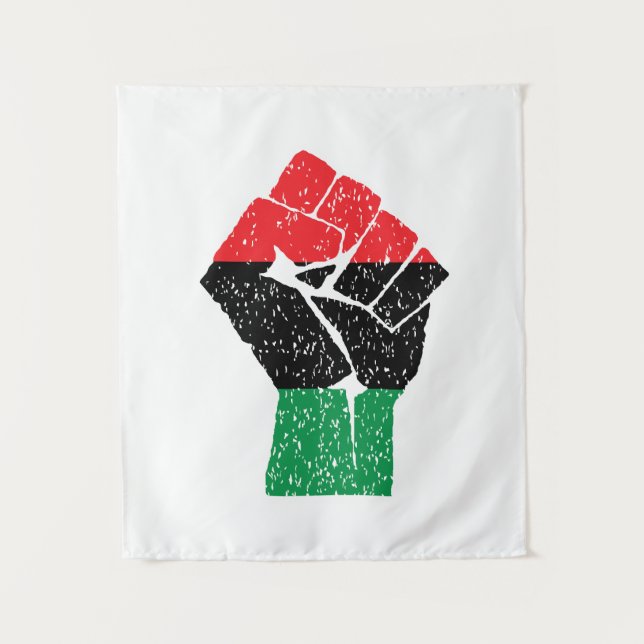 Tenture Drapeau panafricain Poing, histoire noire afro-amé (Devant)
