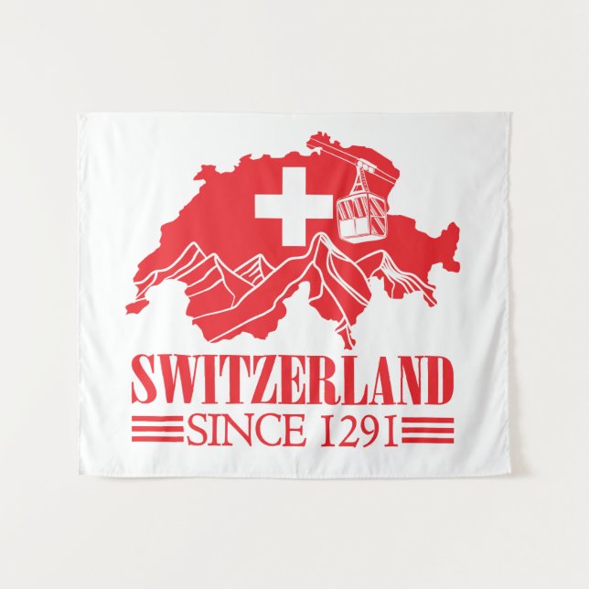 Tenture Drapeau Suisse depuis 1291 Montagnes (Devant (Horizontal))