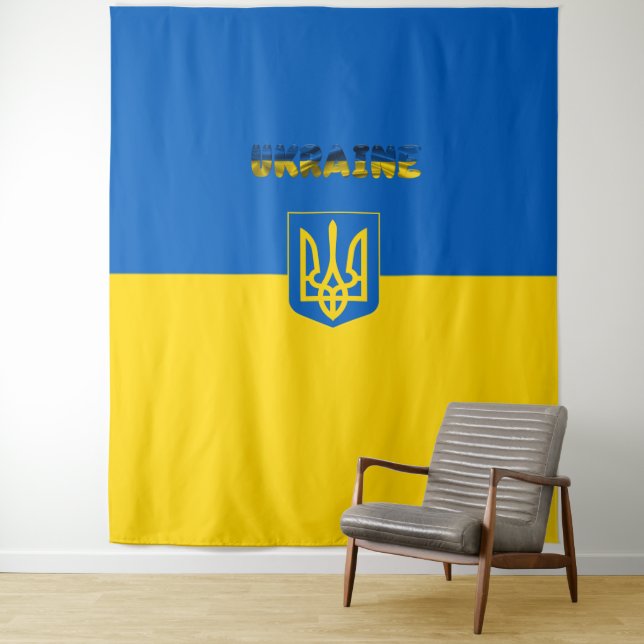 Tenture Drapeau ukrainien Armoiries (En situation)