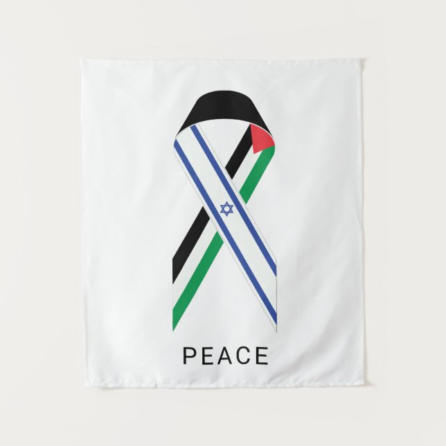 Tenture Drapeaux de paix pour Israël et la Palestine blanc (Devant)