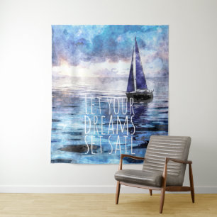 Tenture Dream Sail Inspirational Citation Ocean Blue Sunse