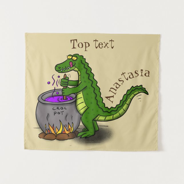 Tenture Drôle alligator vert cuisine dessin animé (Devant (Horizontal))