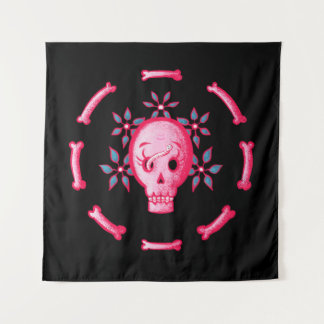 Tenture Drôle Design de crâne - Crâne rose avec ver heureu