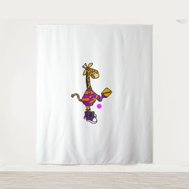 Tenture Drôle Giraffe Jouer Pickleball (Devant)