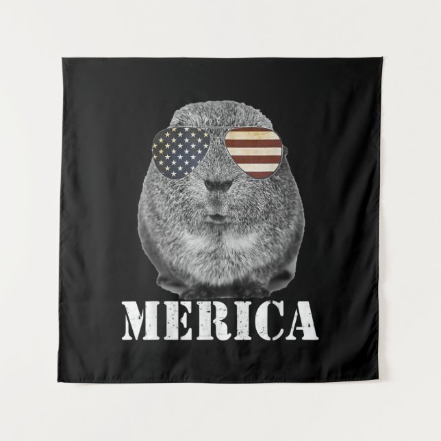 Tenture Drôle Guinée Cochon Merica Patriotique Usa Lunette (Devant)