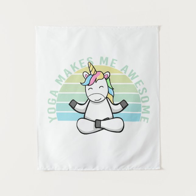 Tenture Drôle mignon licorne faisant du yoga. drôle yoga p (Devant)