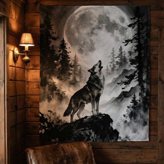 Tenture du loup hurlant à la lune | Forêt sombre (Créateur téléchargé)
