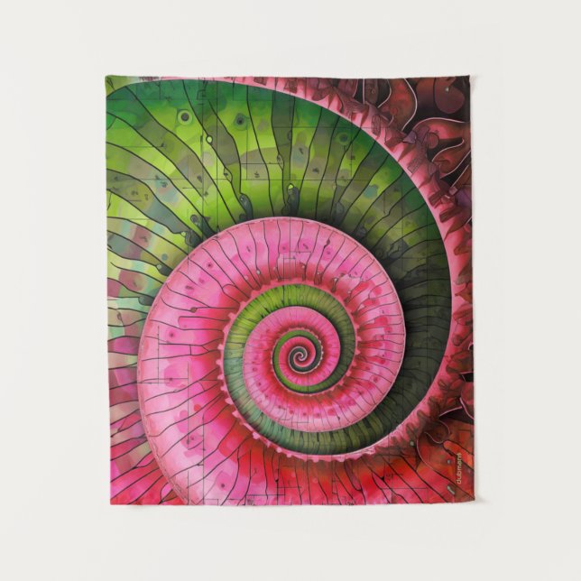 Tenture Dubman Designs : Fibonacci rose et vert lumineux  (Devant)