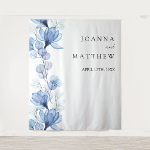 Tenture Dusty Blue Floral Mariage Photo Booth fond