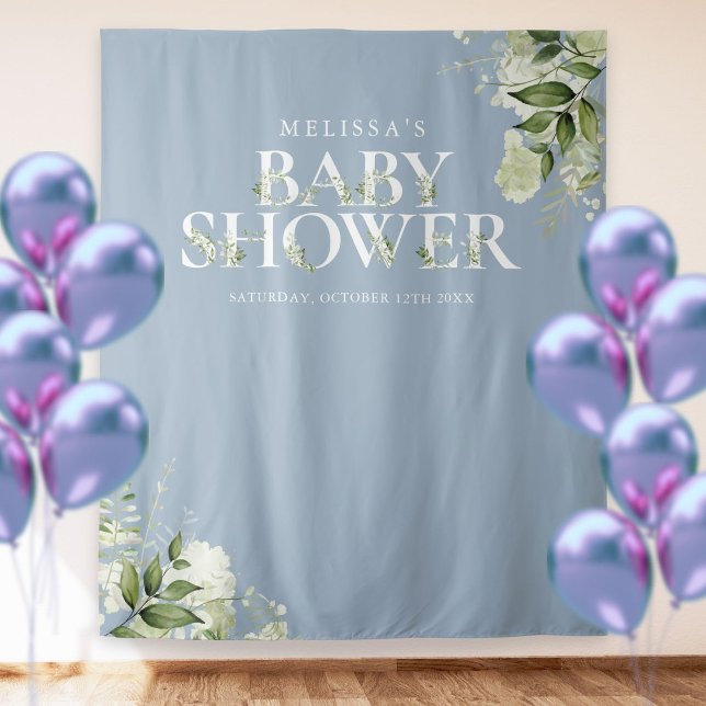 Tenture Dusty Blue Greenery Baby Shower Photo Backdrop (Créateur téléchargé)