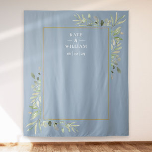 Tenture Dusty Blue Greenery Mariage Photo Booth Backdrop