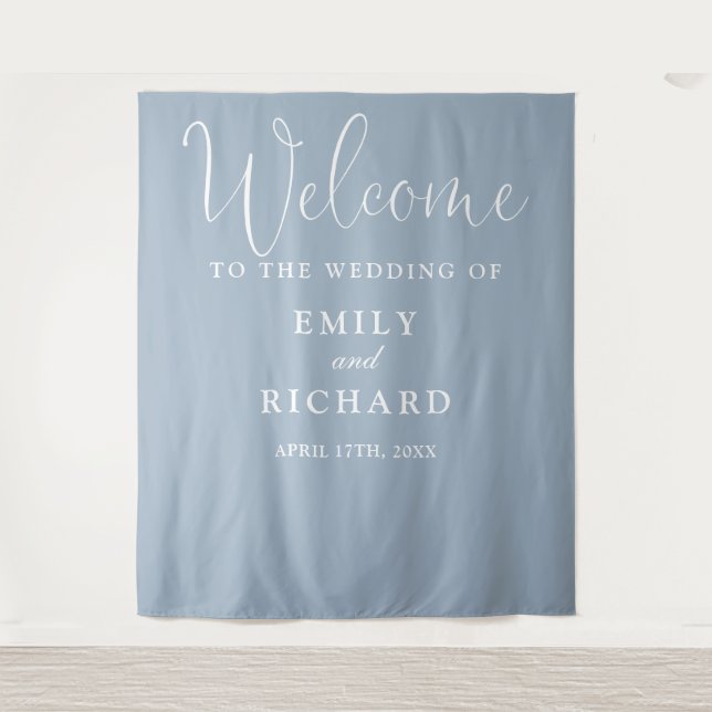 Tenture Dusty Blue Mariage Welcome Photo fond (Devant)