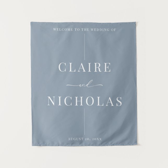 Tenture Dusty Blue Modern Elegant Wedding Welcome Sign (Devant)