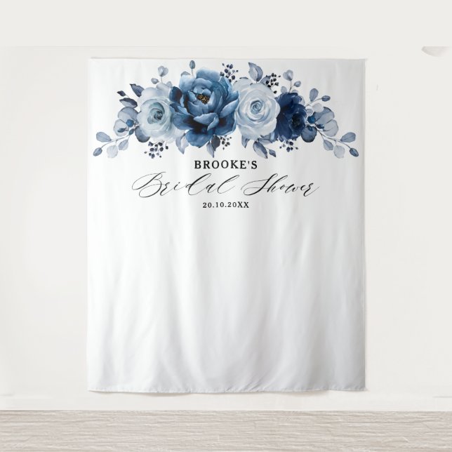 Tenture Dusty Blue Slate Navy Botanical Bridal Shower      (Devant)