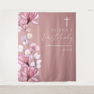 Tenture Dusty Rose Floral Holy Communion