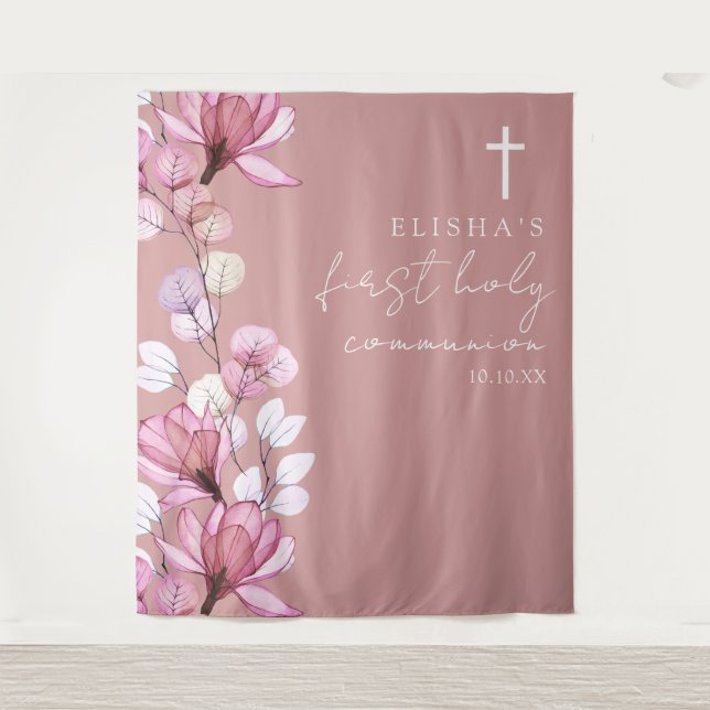 Tenture Dusty Rose Floral Holy Communion (Devant)