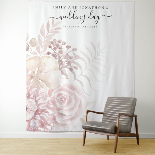 Tenture Dusty Rose rose Florals Mariage arrière-plan photo (En situation)