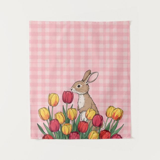 Tenture Easter Bunny and Tulips Tapestry - Rustic Home  (Devant)