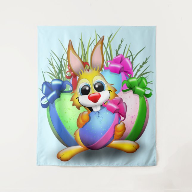 Tenture Easter Bunny Funny and Cute Character Biting an Eg (Devant)