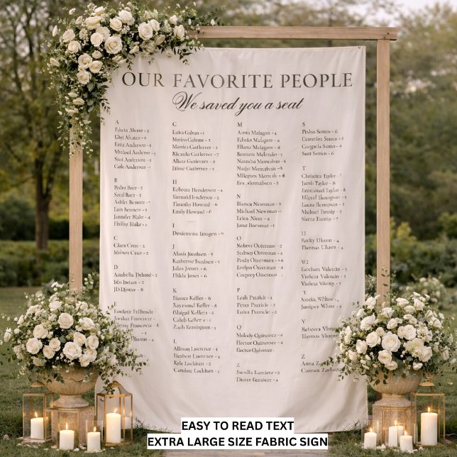 Tenture Easy To Read Big Fabric Wedding Seating Chart Sign (Créateur téléchargé)