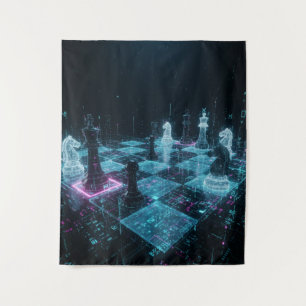 Tenture Échecs Cyberpunk, jeu de société numérique néon S