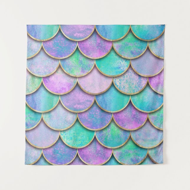 Tenture Échelles de sirène : motif d'onde aquarelle. (Devant)