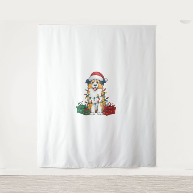 Tenture Éclairage de Noël chapeau australien berger chien  (Devant)