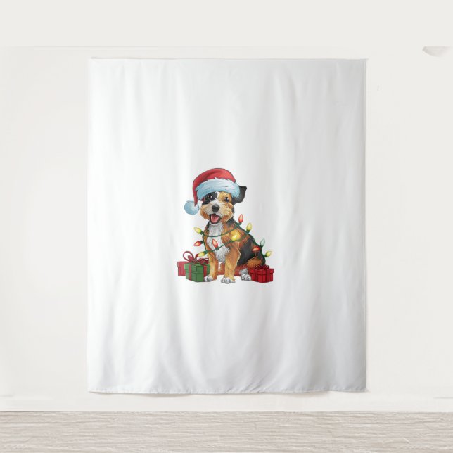 Tenture Éclairage de Noël Chapeau frontière Terrier Chien  (Devant)