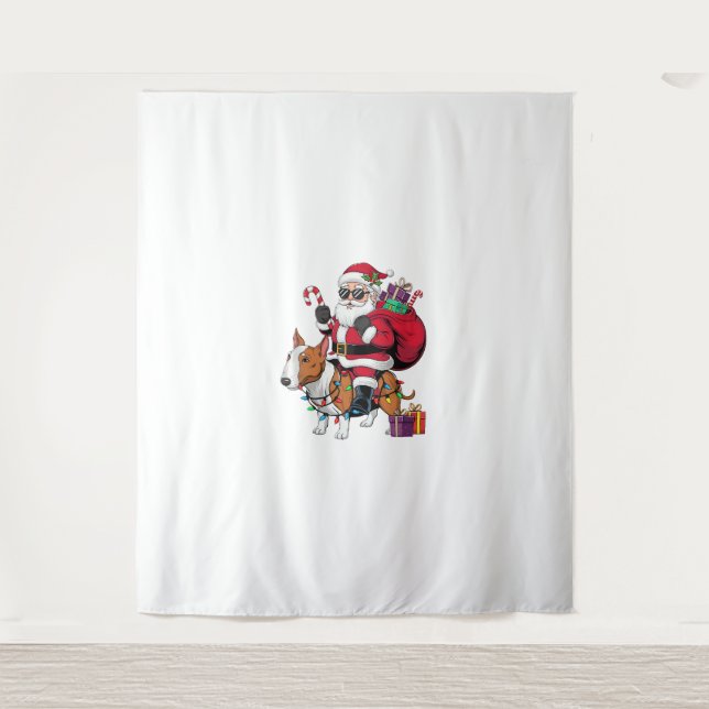 Tenture Éclairage de Noël Père Noël Riding Bull Terrier Ch (Devant)