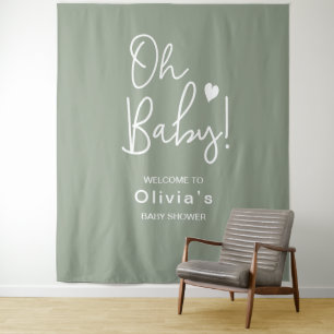 Tenture Écriture moderne Neutral Baby shower vert Oh Baby