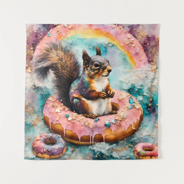 Tenture Écureuil sur beignet glacé flottant drôle doux (Devant)