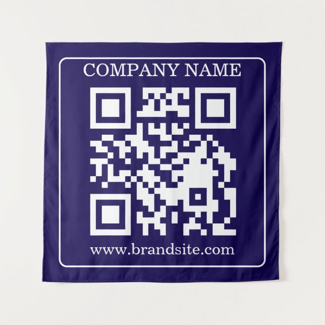 Tenture Editable QR Code Navy Blue Modern Branding Display (Devant)