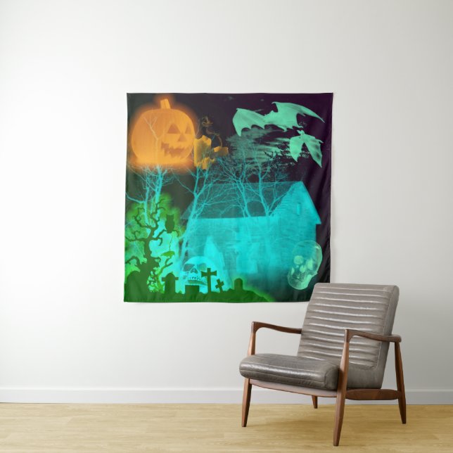 Tenture Éffrayant cimetière d'Halloween (En situation)