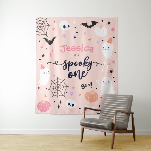 Tenture Éffrayant un mignon Halloween Ghost 1er Anniversai (En situation)