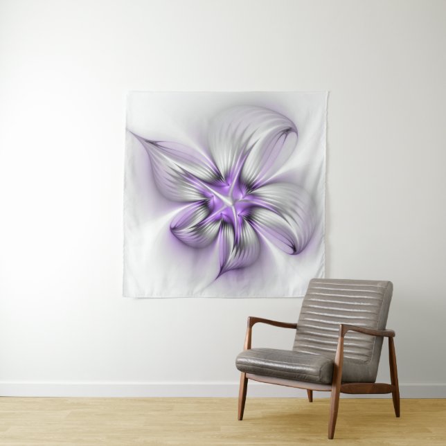 Tenture Élégance florale Art fractal violet abstrait moder (En situation)