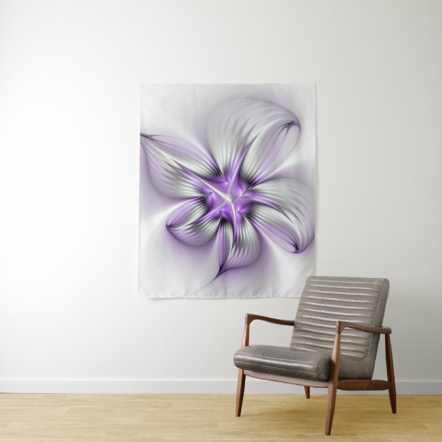 Tenture Élégance florale Art fractal violet abstrait moder (En situation)