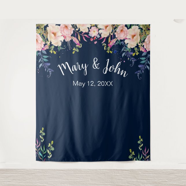 Tenture Elégance moderne rose Floral Mariage fond photo (Devant)