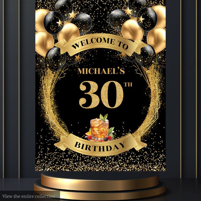 Tenture Elégant 30th Man Birthday Whiskey Event Backdrop (Elegant 30th Man Birthday Whiskey Event Backdrop)